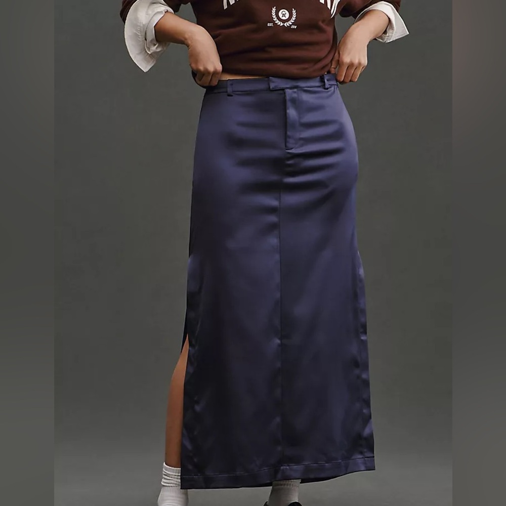 NWT Maeve Navy Sateen Trouser Maxi Skirt - Size 6 / 8